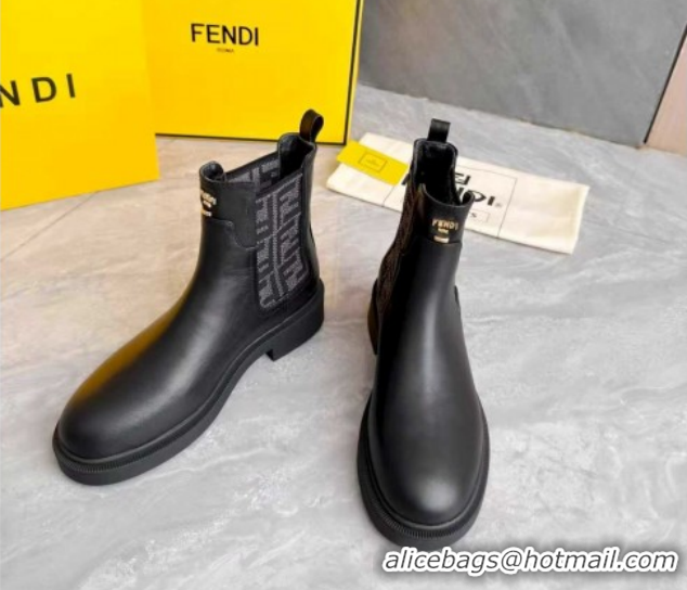Low Price Fendi Filo Biker Ankle Boots 3.5cm in FF Canvas and Calfskin Leather Black/Grey FE121602 2026