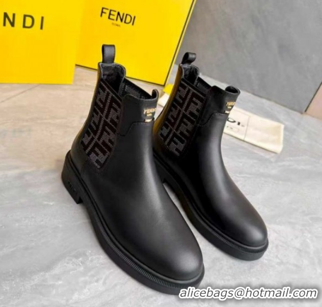 Low Price Fendi Filo Biker Ankle Boots 3.5cm in FF Canvas and Calfskin Leather Black/Grey FE121602 2026