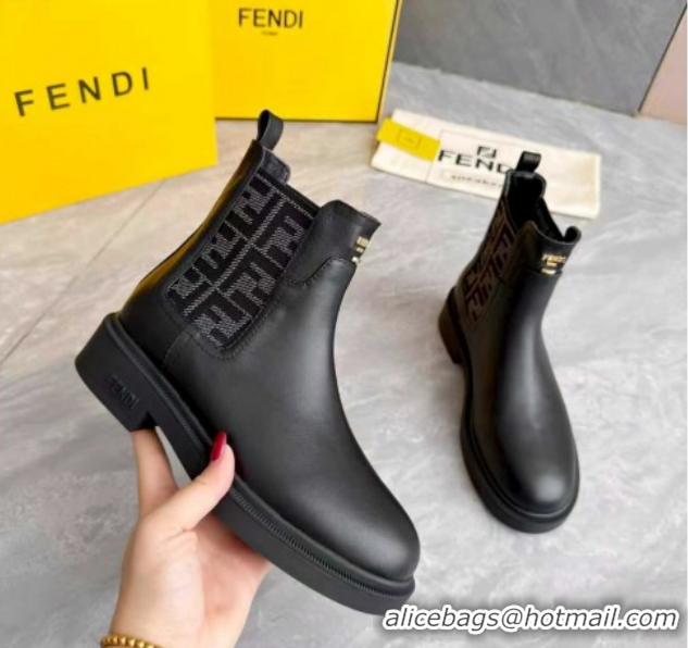 Low Price Fendi Filo Biker Ankle Boots 3.5cm in FF Canvas and Calfskin Leather Black/Grey FE121602 2026