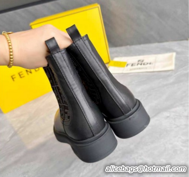 Low Price Fendi Filo Biker Ankle Boots 3.5cm in FF Canvas and Calfskin Leather Black/Grey FE121602 2026