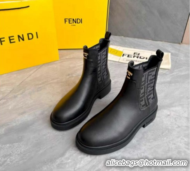Low Price Fendi Filo Biker Ankle Boots 3.5cm in FF Canvas and Calfskin Leather Black/Grey FE121602 2026