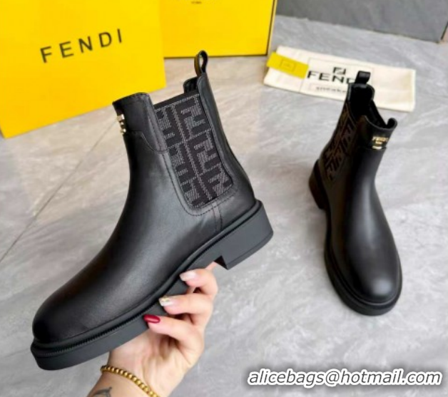 Low Price Fendi Filo Biker Ankle Boots 3.5cm in FF Canvas and Calfskin Leather Black/Grey FE121602 2026