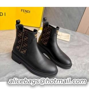 Low Cost Fendi Filo Biker Ankle Boots 3.5cm in FF Canvas and Calfskin Leather Black/Brown FE121602 2026