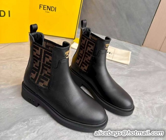 Low Cost Fendi Filo Biker Ankle Boots 3.5cm in FF Canvas and Calfskin Leather Black/Brown FE121602 2026