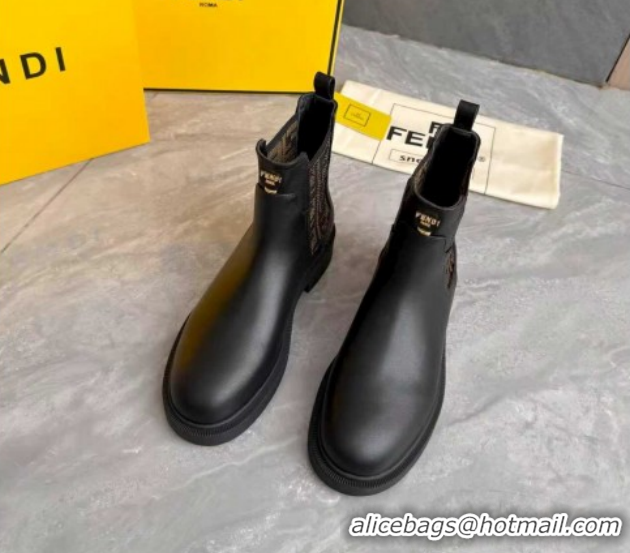 Low Cost Fendi Filo Biker Ankle Boots 3.5cm in FF Canvas and Calfskin Leather Black/Brown FE121602 2026