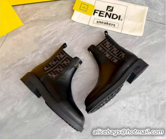 Low Cost Fendi Filo Biker Ankle Boots 3.5cm in FF Canvas and Calfskin Leather Black/Brown FE121602 2026
