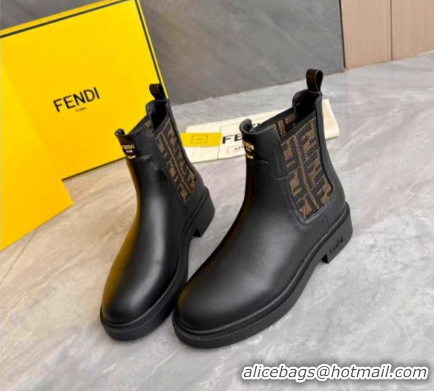 Low Cost Fendi Filo Biker Ankle Boots 3.5cm in FF Canvas and Calfskin Leather Black/Brown FE121602 2026