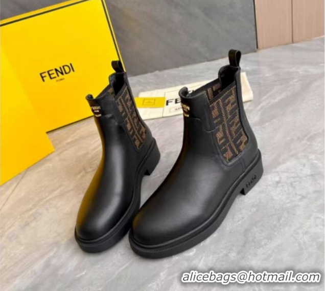 Low Cost Fendi Filo Biker Ankle Boots 3.5cm in FF Canvas and Calfskin Leather Black/Brown FE121602 2026