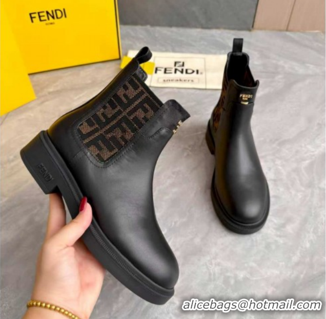 Low Cost Fendi Filo Biker Ankle Boots 3.5cm in FF Canvas and Calfskin Leather Black/Brown FE121602 2026
