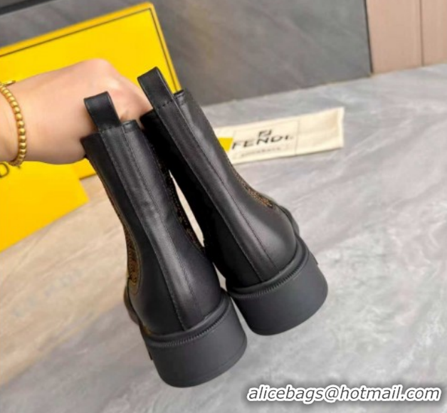 Low Cost Fendi Filo Biker Ankle Boots 3.5cm in FF Canvas and Calfskin Leather Black/Brown FE121602 2026