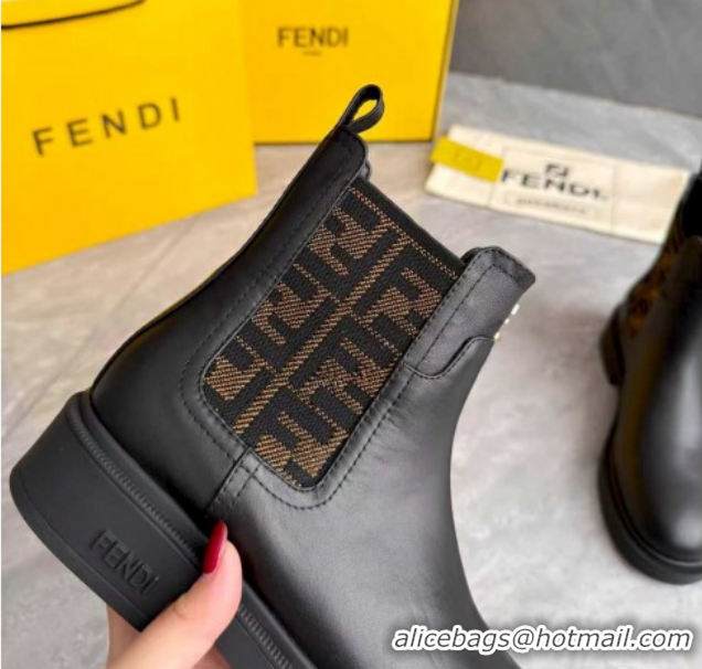 Low Cost Fendi Filo Biker Ankle Boots 3.5cm in FF Canvas and Calfskin Leather Black/Brown FE121602 2026