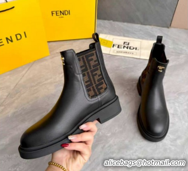 Low Cost Fendi Filo Biker Ankle Boots 3.5cm in FF Canvas and Calfskin Leather Black/Brown FE121602 2026