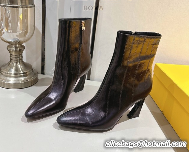 Durable Fendi Arco Heel Ankle Boots 8cm in Hagfish Embossed Leather Dark Brown 1216077 2026
