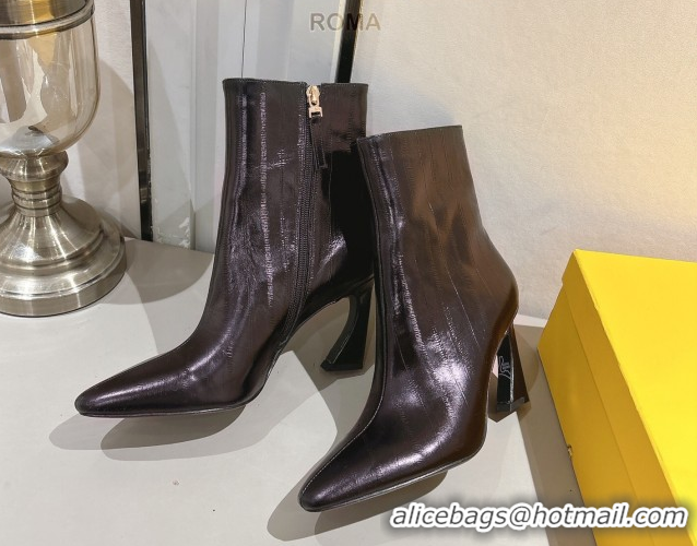 Durable Fendi Arco Heel Ankle Boots 8cm in Hagfish Embossed Leather Dark Brown 1216077 2026