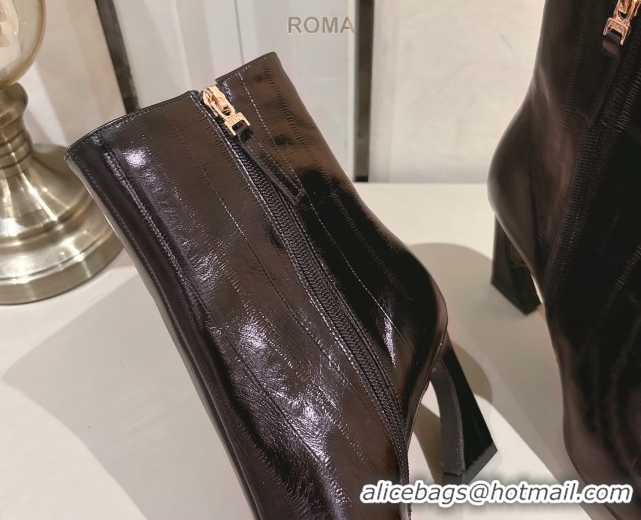 Durable Fendi Arco Heel Ankle Boots 8cm in Hagfish Embossed Leather Dark Brown 1216077 2026