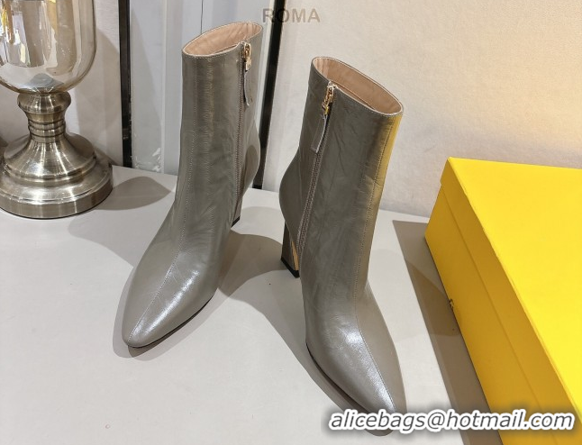 Top Design Fendi Arco Heel Ankle Boots 8cm in Hagfish Embossed Leather Grey 1216078 2026