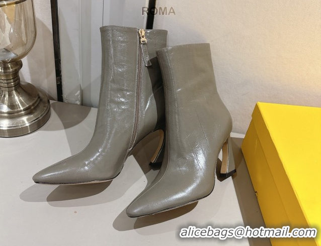 Top Design Fendi Arco Heel Ankle Boots 8cm in Hagfish Embossed Leather Grey 1216078 2026