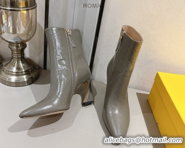 Top Design Fendi Arco Heel Ankle Boots 8cm in Hagfish Embossed Leather Grey 1216078 2026