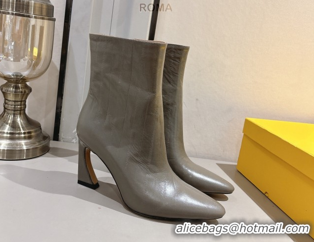 Top Design Fendi Arco Heel Ankle Boots 8cm in Hagfish Embossed Leather Grey 1216078 2026
