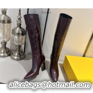 Cheapest Fendi Arco Heel High Boots 8cm in Hagfish Embossed Leather Dark Brown 1216079 2026