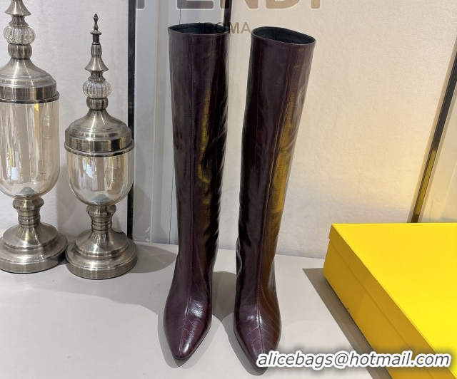 Cheapest Fendi Arco Heel High Boots 8cm in Hagfish Embossed Leather Dark Brown 1216079 2026