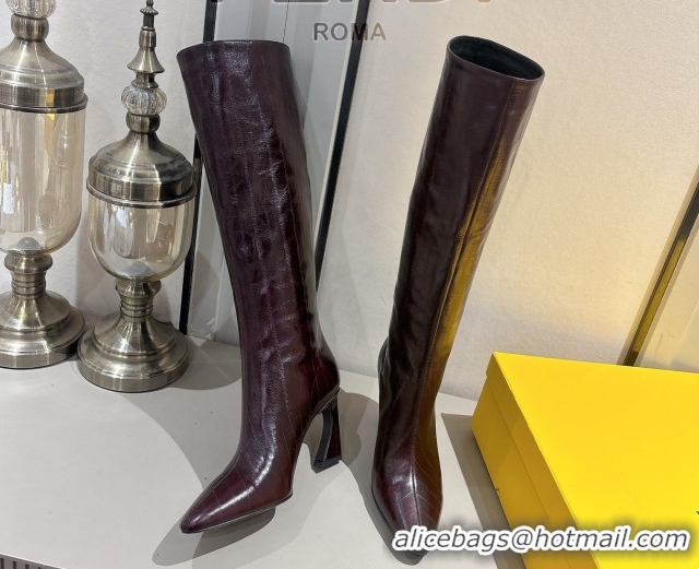 Cheapest Fendi Arco Heel High Boots 8cm in Hagfish Embossed Leather Dark Brown 1216079 2026