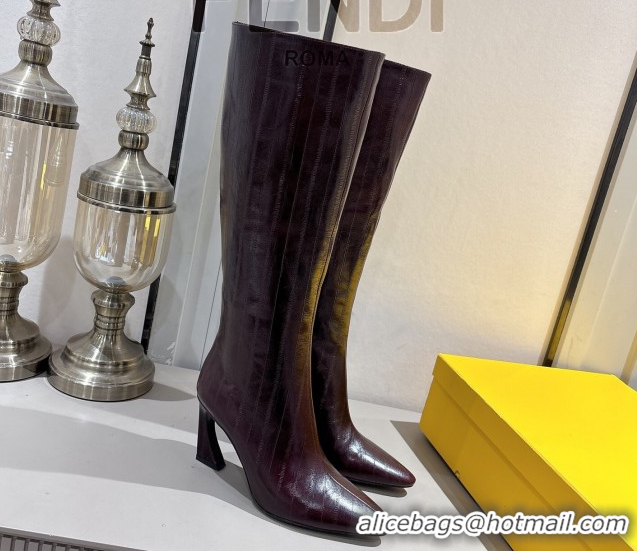 Cheapest Fendi Arco Heel High Boots 8cm in Hagfish Embossed Leather Dark Brown 1216079 2026