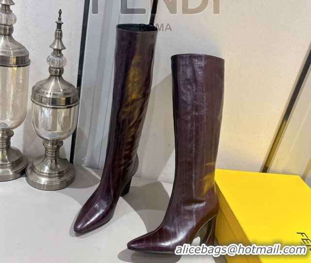 Cheapest Fendi Arco Heel High Boots 8cm in Hagfish Embossed Leather Dark Brown 1216079 2026