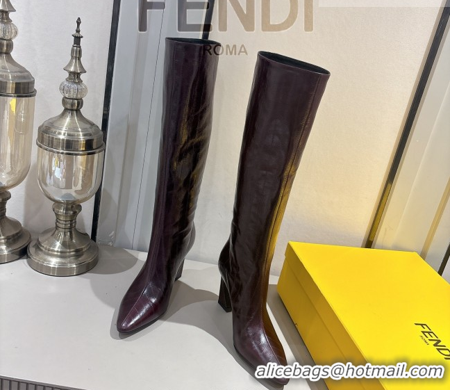 Cheapest Fendi Arco Heel High Boots 8cm in Hagfish Embossed Leather Dark Brown 1216079 2026