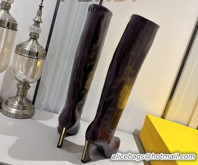 Cheapest Fendi Arco Heel High Boots 8cm in Hagfish Embossed Leather Dark Brown 1216079 2026