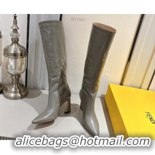 Best Product Fendi Arco Heel High Boots 8cm in Hagfish Embossed Leather Grey 1216080 2026