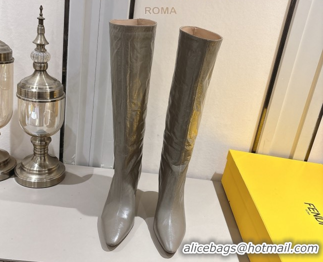 Best Product Fendi Arco Heel High Boots 8cm in Hagfish Embossed Leather Grey 1216080 2026