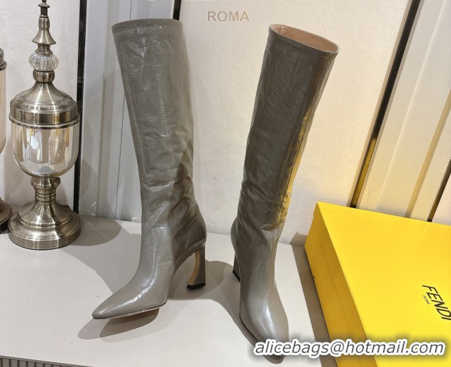 Best Product Fendi Arco Heel High Boots 8cm in Hagfish Embossed Leather Grey 1216080 2026