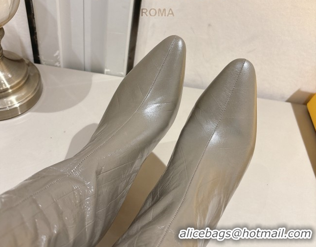 Best Product Fendi Arco Heel High Boots 8cm in Hagfish Embossed Leather Grey 1216080 2026