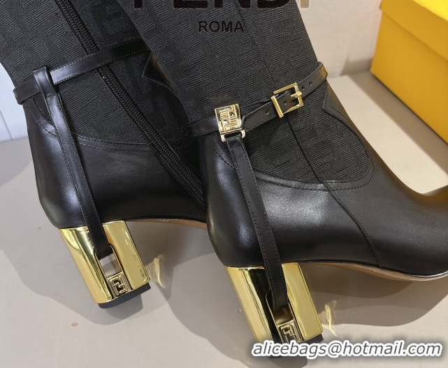 Classic Hot Fendi Delfina Heel High Boots 5cm in FF Fabric and Calfskin Leather Black FE121601 2026