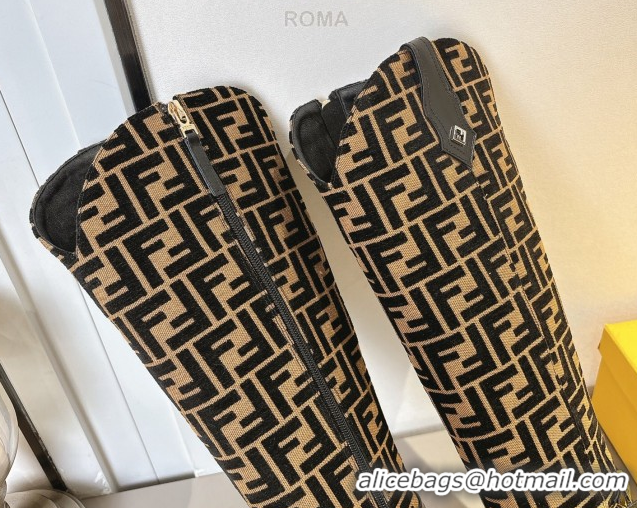 Good Looking Fendi Delfina Heel High Boots 5cm in FF Fabric and Calfskin Leather Brown/Black FE121601 2026