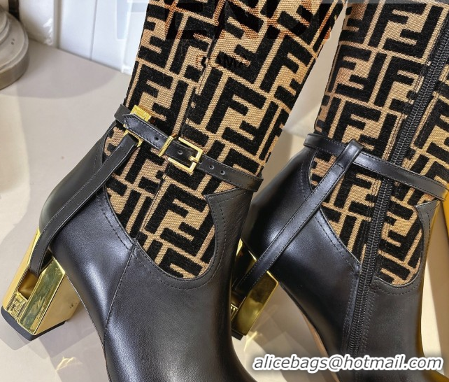 Good Looking Fendi Delfina Heel High Boots 5cm in FF Fabric and Calfskin Leather Brown/Black FE121601 2026