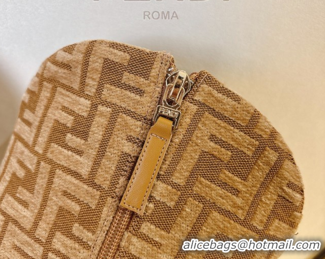 Discount Fendi Delfina Heel High Boots 5cm in FF Fabric and Calfskin Leather Light Brown FE121601 2026