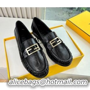 Shop Cheap Fendi Baguette Flat Loafers in Shiny Calfskin Leather Black FE121603 2026