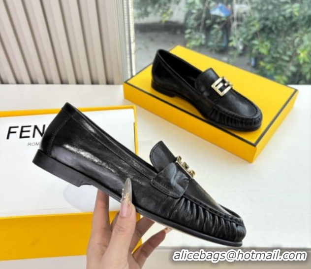 Shop Cheap Fendi Baguette Flat Loafers in Shiny Calfskin Leather Black FE121603 2026