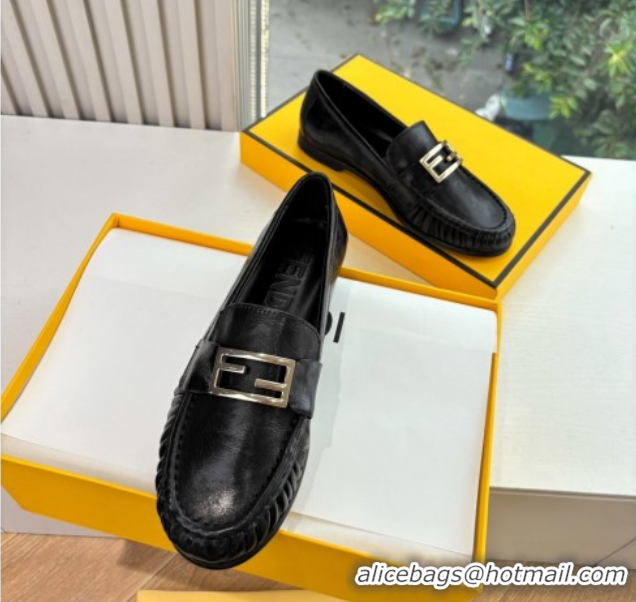 Shop Cheap Fendi Baguette Flat Loafers in Shiny Calfskin Leather Black FE121603 2026