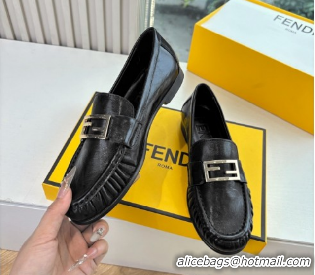 Shop Cheap Fendi Baguette Flat Loafers in Shiny Calfskin Leather Black FE121603 2026