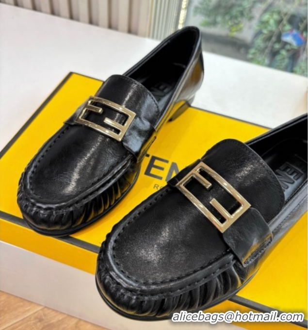 Shop Cheap Fendi Baguette Flat Loafers in Shiny Calfskin Leather Black FE121603 2026
