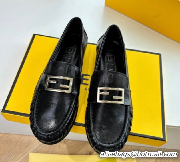 Shop Cheap Fendi Baguette Flat Loafers in Shiny Calfskin Leather Black FE121603 2026