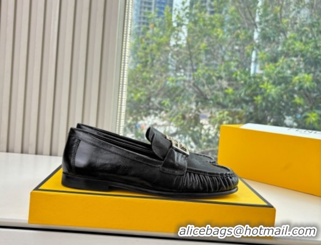 Shop Cheap Fendi Baguette Flat Loafers in Shiny Calfskin Leather Black FE121603 2026