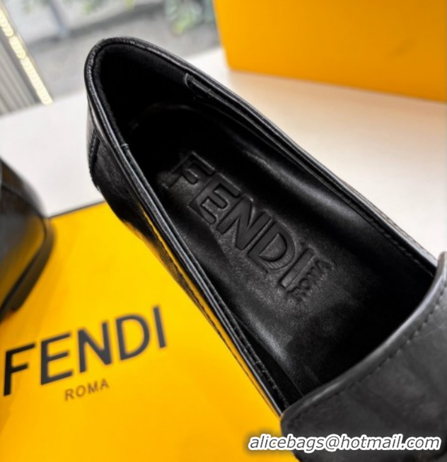 Shop Cheap Fendi Baguette Flat Loafers in Shiny Calfskin Leather Black FE121603 2026