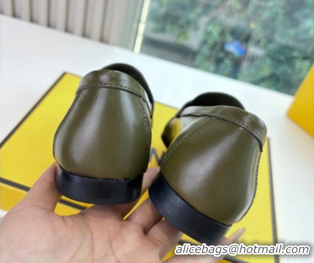Purchase Fendi Baguette Flat Loafers in Shiny Calfskin Leather FE121603 Green 2026