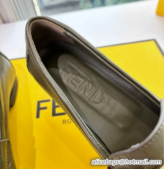 Purchase Fendi Baguette Flat Loafers in Shiny Calfskin Leather FE121603 Green 2026