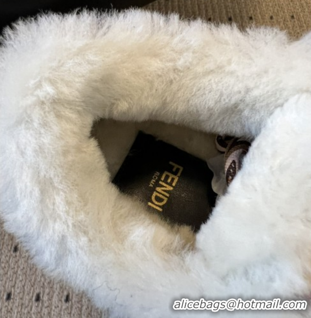 Buy Luxury Fendi Match Low Top Platform Shoes in White Leather & Shearling with Charm Pink 5122909 2026