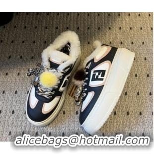 Good Looking Fendi Match Low Top Platform Shoes in White Leather & Shearling with Charm Black 5122910 2026